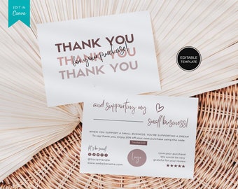 Business Thank You Card Editable, Printable Thanks For Your Purchase Card,  Small Business Package Insert, Customizable  Canva Template