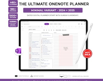 Agenda numérique OneNote, Agenda OneNote avec lien hypertexte, Agenda numérique 2024 2025 - Android, iPad, Windows, PC, MacBook, Surface pro, ordinateur