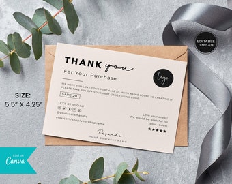 Small Business Thank You Card Template, Editable Modern Thank You For Your Order Card, Small Business Package Insert, Etsy Thank you card