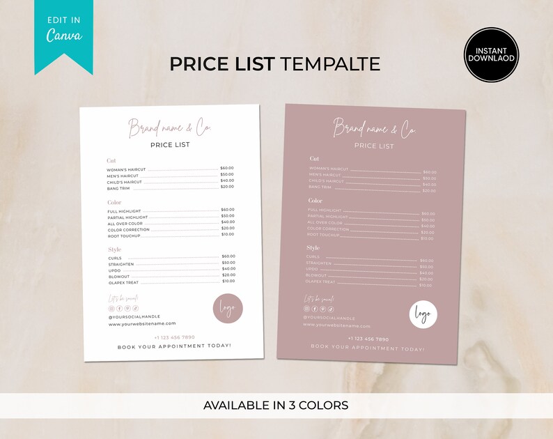 Small Business Price List Template Editable Printable Price | Etsy