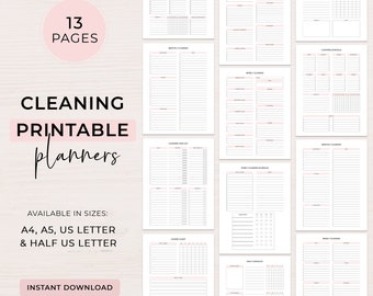 Printable Cleaning Planner, Cleaning To Do List, Cleaning Checklist, Cleaning Schedule, Weekly, Monthly, Household Planner, Instant Download