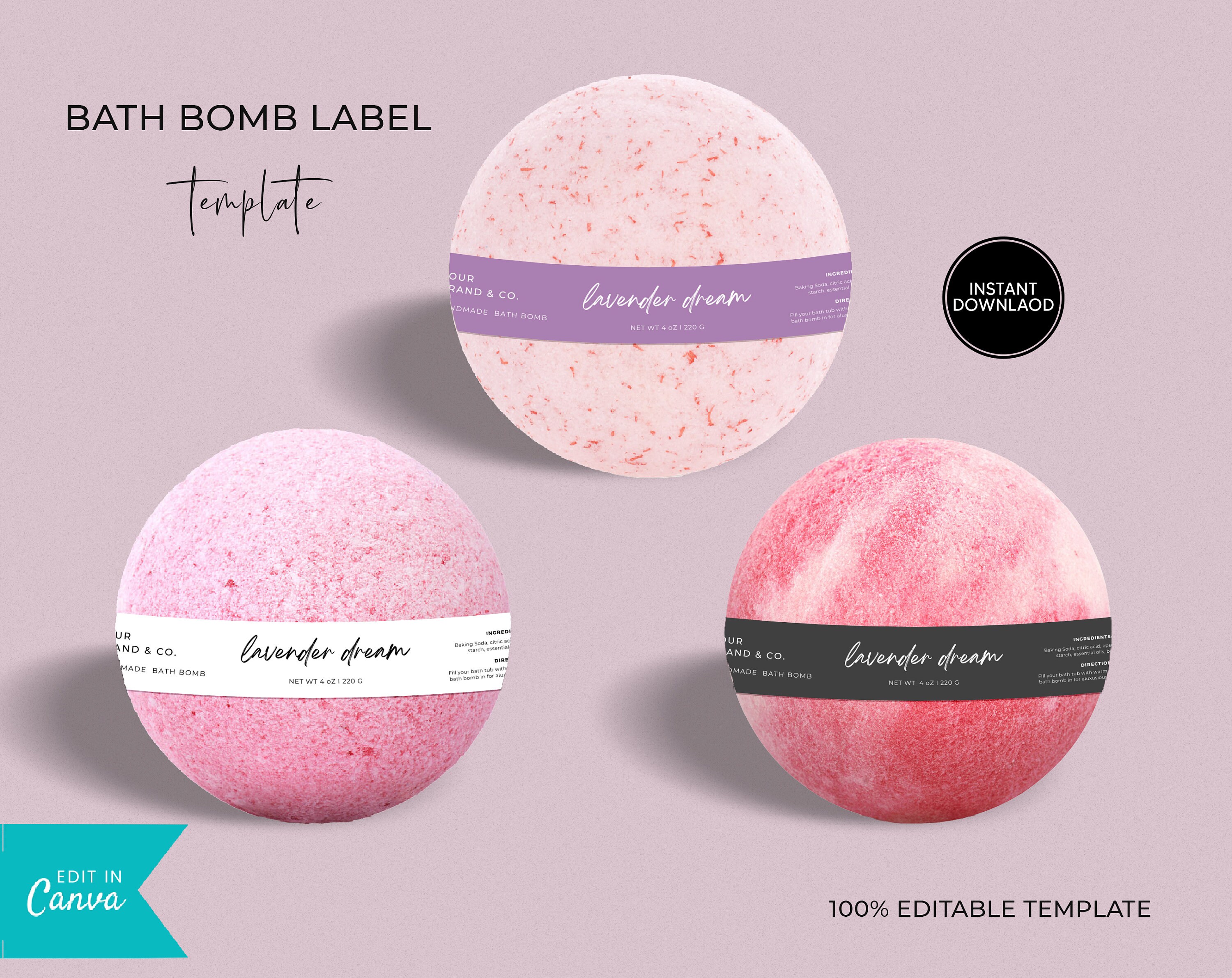 Editable Bath Bomb Label Template Printable Bath Bomb Label Etsy