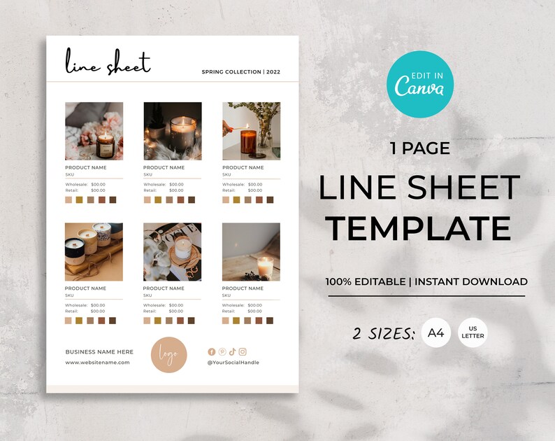 Candle Line Sheet for Wholesale Editable Price List Template Etsy