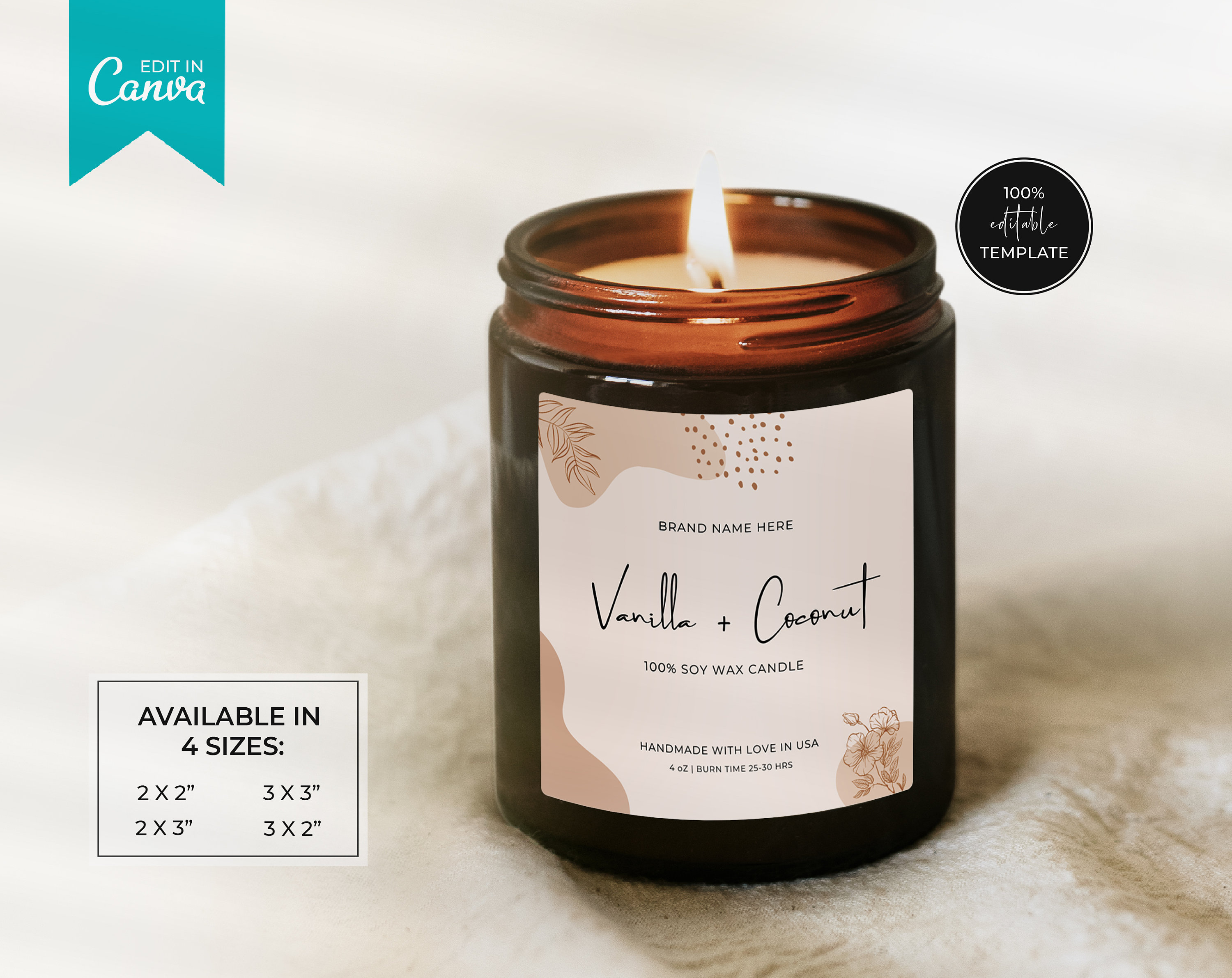 Boho Candle Label Template Scented Candle Labels Candle Jar Label Wedding  Candle Label Canva Minimal Candle Label Candle Sticker 