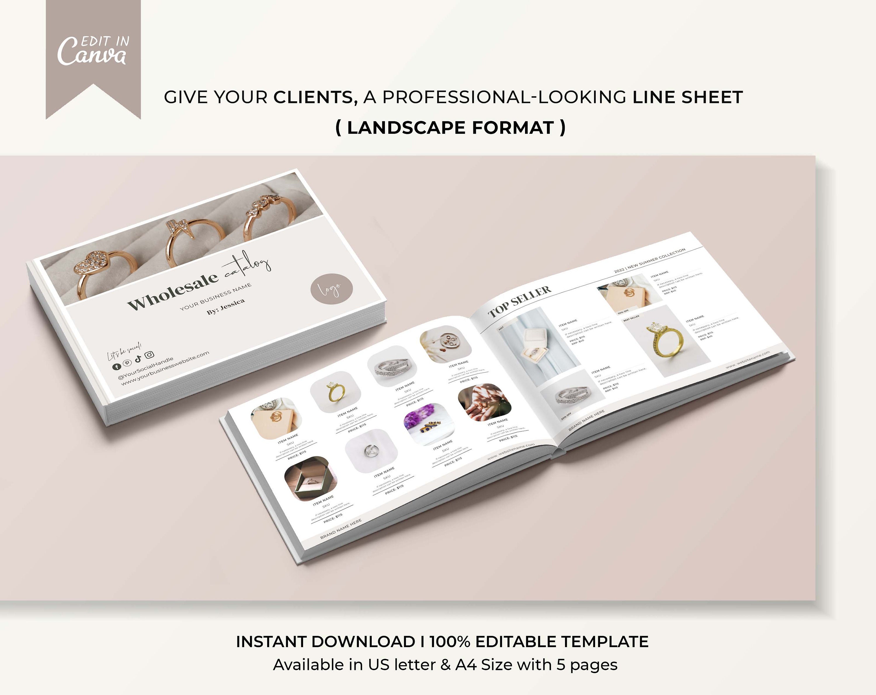 Jewelry Line Sheet Template Canva Wholesale Linesheet Etsy Australia