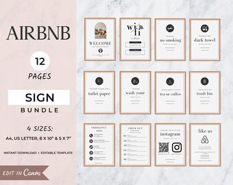Airbnb Sign Bundle, Airbnb Posters, Wifi password Sign, Welcome Book, House Rules, Host Signs, Vacation Rental, Checkout, Airbnb Signage