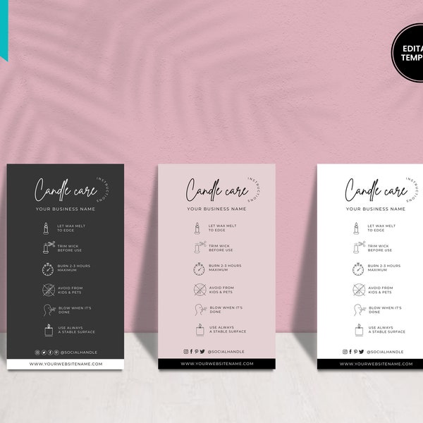 Editable Candle Care Card, Printable Candle Care Template Thanks For Your Purchase Card Candle Care Card Template Package Insert Card