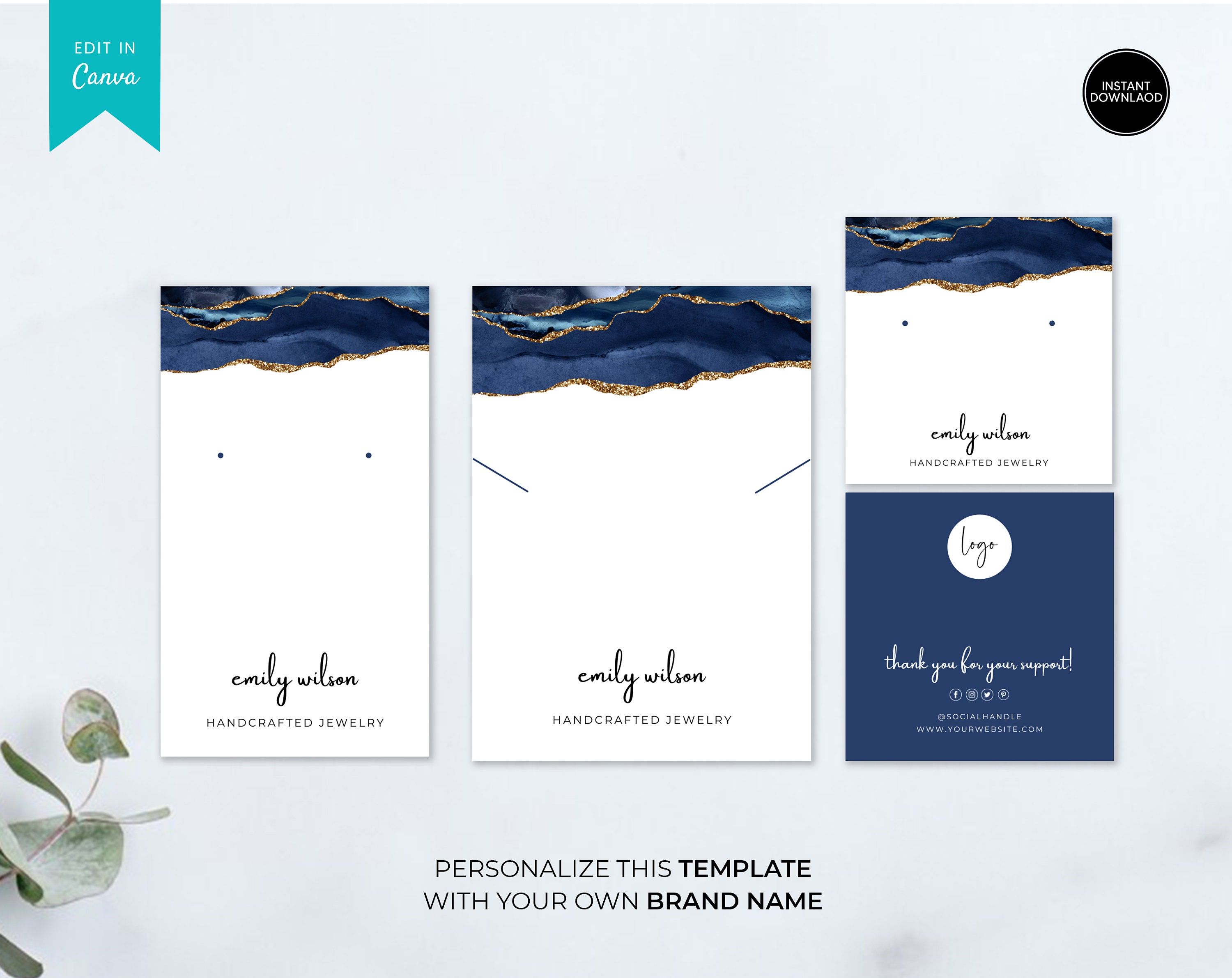 Necklace Display Card Template Set, Printable Necklace Cards Logo Template, Jewelry  Display, Earrings Card, Necklace Holder, Canva Template 