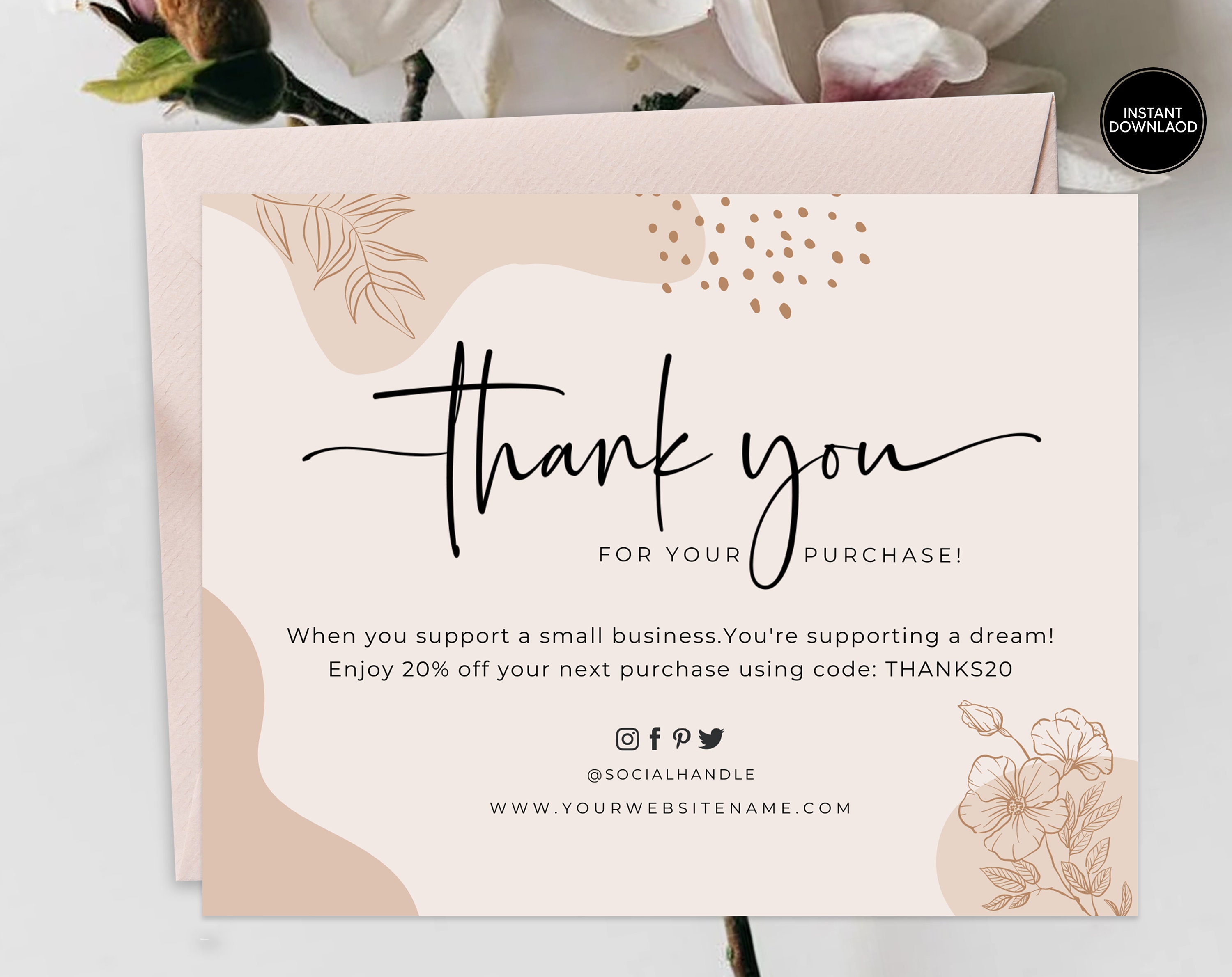 EDITABLE Business Thank You Card Printable Boho Thanks for Etsy Canada