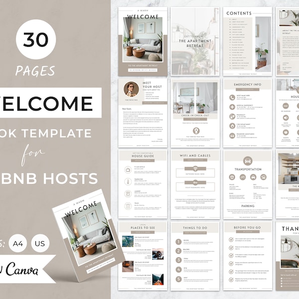 Airbnb Welcome Book Template, Vacation Rental Welcome Book, VRBO Welcome Book, Editable Airbnb Guest Book, House manual, Canva Welcome Guide