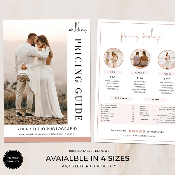 Wedding  Photography Price List Template, Boho Wedding Photography Pricing Guide, Wedding Photography Price Sheet, Photographer Price List