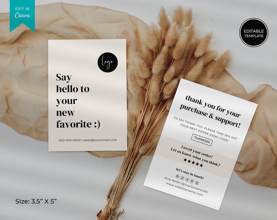 Editable Business Thank You Card Template, Printable Thanks for Your ...