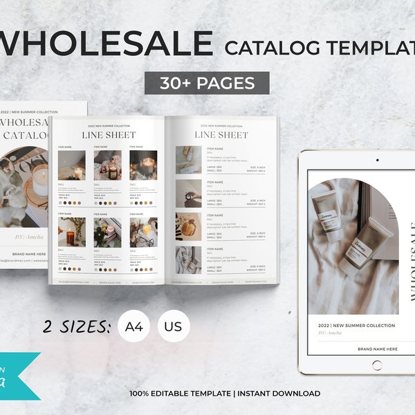 Editable Wholesale Line Sheet Template, Wholesale catalog, Pricing Book, Linesheet Template,  Pricing Ebook Canva Template, INSTANT DOWNLOAD