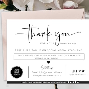 PRINTABLE Thank You Cards Business Template | Etsy Small Business Thank You For Your Purchase | Editable Customer Packaging Insert Note