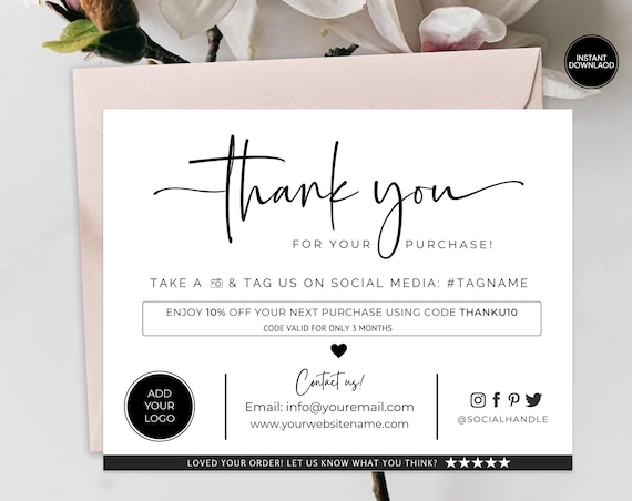 PRINTABLE Leave Review / Thank You Order Insert Card 