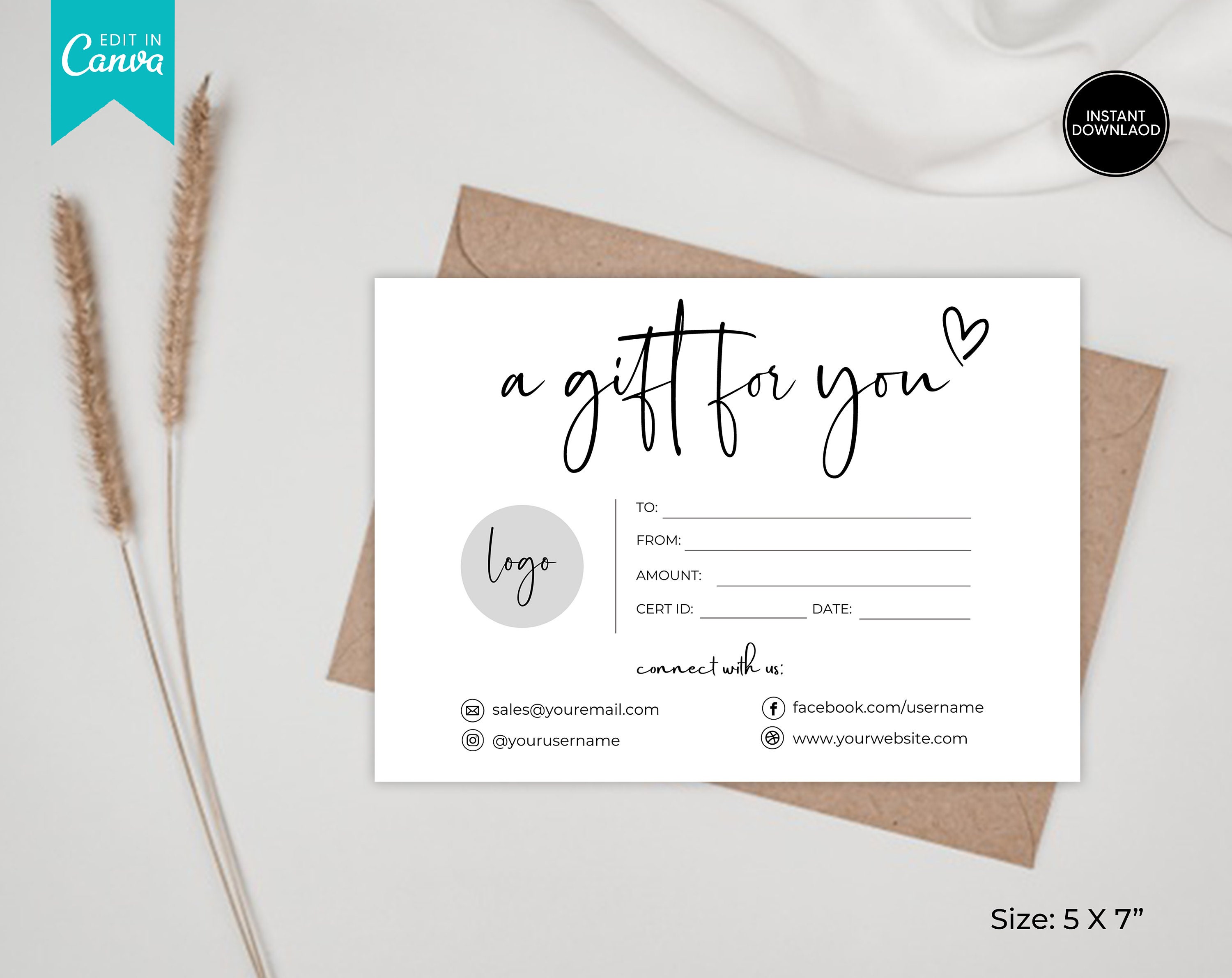 Gift Card Certificate Template Editable Gift Card Template - Etsy