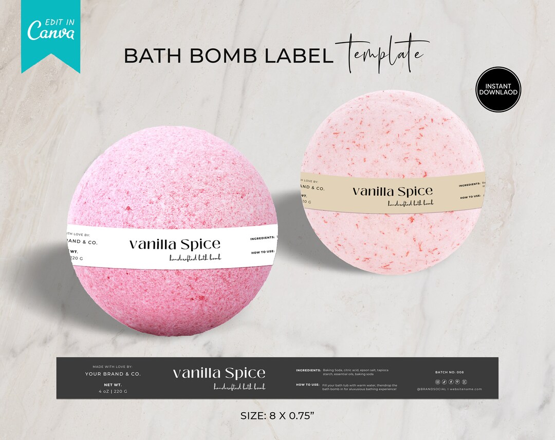 Editable Bath Bomb Label Template, Printable Bath Bomb Label Packaging ...