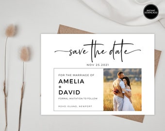 Modern Minimal Save The Date Canva Template, Printable Save The Date Template,  Editable Save The Date Template,  Wedding Save The Date
