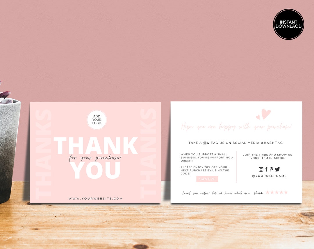 Editable Business Thank You Card Template, Printable Thank You Package