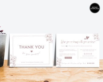 EDITABLE Business Thank You Card Printable | Thanks For Your Purchase Card | Small Business Package Insert Card | Etsy Thank You Note