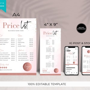 Price List Template Editable Spa and Salon Price List - Etsy