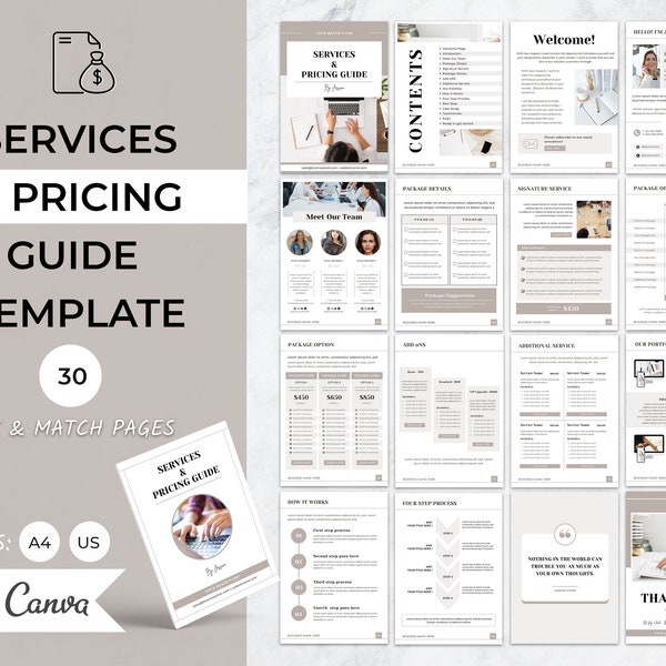 Services & Pricing Guide Template Canva, New Client Welcome Packet, Price List, Linesheet, Catalog, Business Coaches, Client Proposal