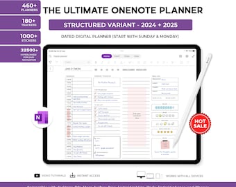 OneNote Digital Planner, Hyperlinked OneNote Planner, 2024 2025 Digital Planner-Android, iPad, Windows, PC, MacBook, Surface pro, Computer