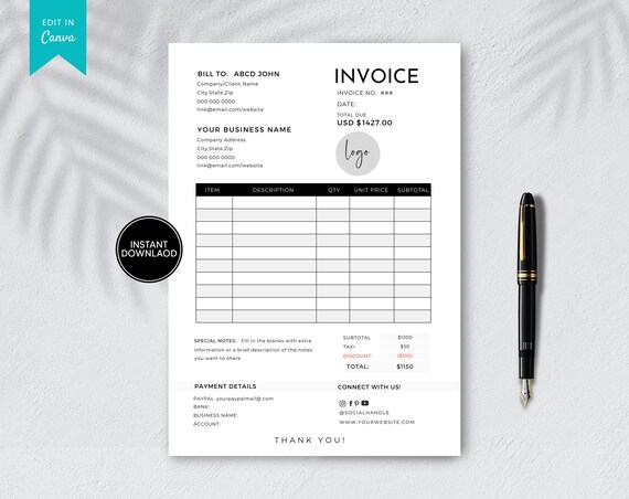 Invoice Template Download Printable Invoice Template | Etsy