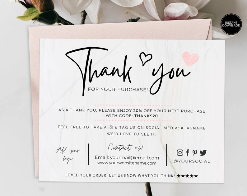EDITABLE Business Thank You Card Printable Thank You Card Template Customer Thank You Business Thank You Note Ideas Order Insert image 1