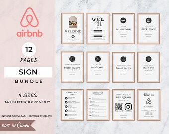 Airbnb Sign Bundle, Airbnb Posters, Wifi password Sign, Welcome Book, House Rules, Host Signs, Vacation Rental, Checkout, Airbnb Signage