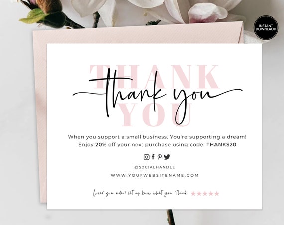 Thank You Cards Business Small Business Card Thank You for Your Business  Printable Thank You Card Small Business Your Order 