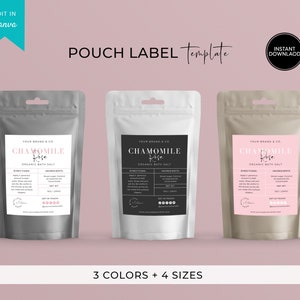 Editable Pouch Label Template, Bath Salts Packaging Label, Printable Body Product Label, Custom Labels, Coffee Tea Pouch Labels, Scrub Label