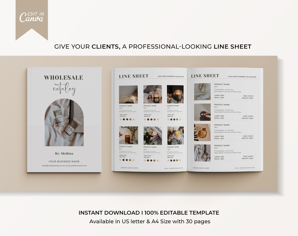 Wholesale Line Sheet Catalog Template Canva Line Sheet Etsy