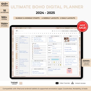 Goodnotes Planner, iPad planner, Notability Planner, Daily Digital planner, Dated Digital Planner, 2024 2025 Digital planner, Notebook