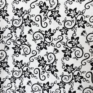 Flowers and Swirls #2 - Black on White 100% Cotton Quilting Fabric