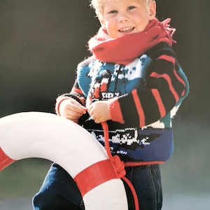 Kids Children&#39;s (Age approx: 4-8yrs) Boat Ocean Liner Design Pattern Pullover Jumper Sweater 8ply Knitting Pattern