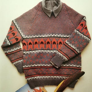 Vuxen tonåring 80-tals Fair Isle Australien motiv ökenemu spårdesign tröja 8-trådig stickmönster
