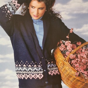 Lady&#39;s Fair Isle Cardigan Jacket 8ply Knitting Pattern PDF Download