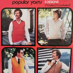 Men&#39;s 1970s Knitted and Crochet Vests (x7 Knitted, x1 Crochet) Double-Knitting 8ply 5ply 16page Knitting Pattern PDF Download Book