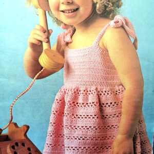 Vintage Girls Children&#39;s Crochet Sleeveless Tie-Shoulder Dress 4ply Crochet Pattern