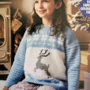 Childrens (Age: 2-10yrs)Crochet Reindeer Christmas Jumper Sweater Pullover 8ply Double-Knitting DK Crochet PDF Download Pattern