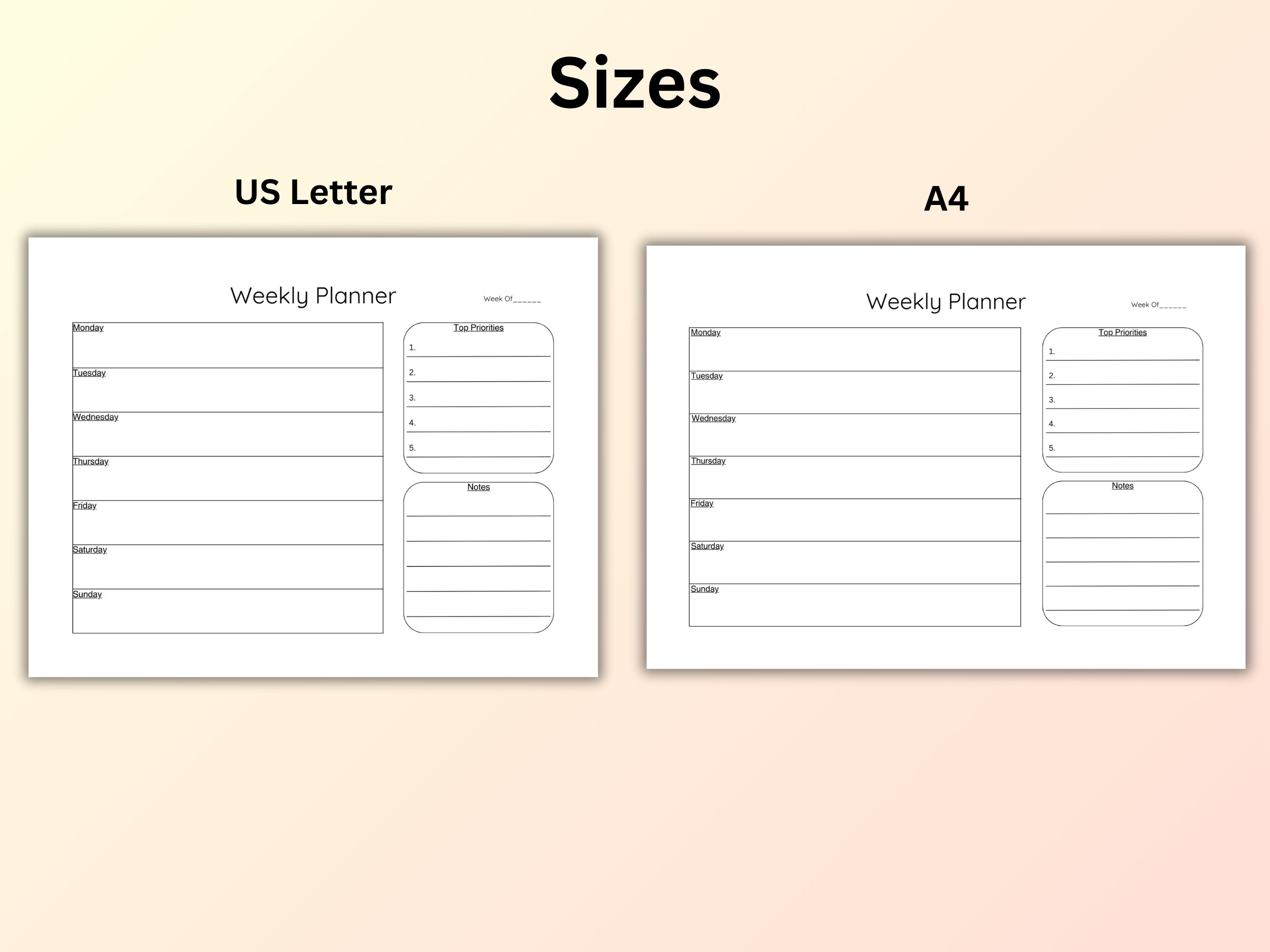 Weekly Planner Printable Template PDF Sizes US Letter & A4 Instant ...