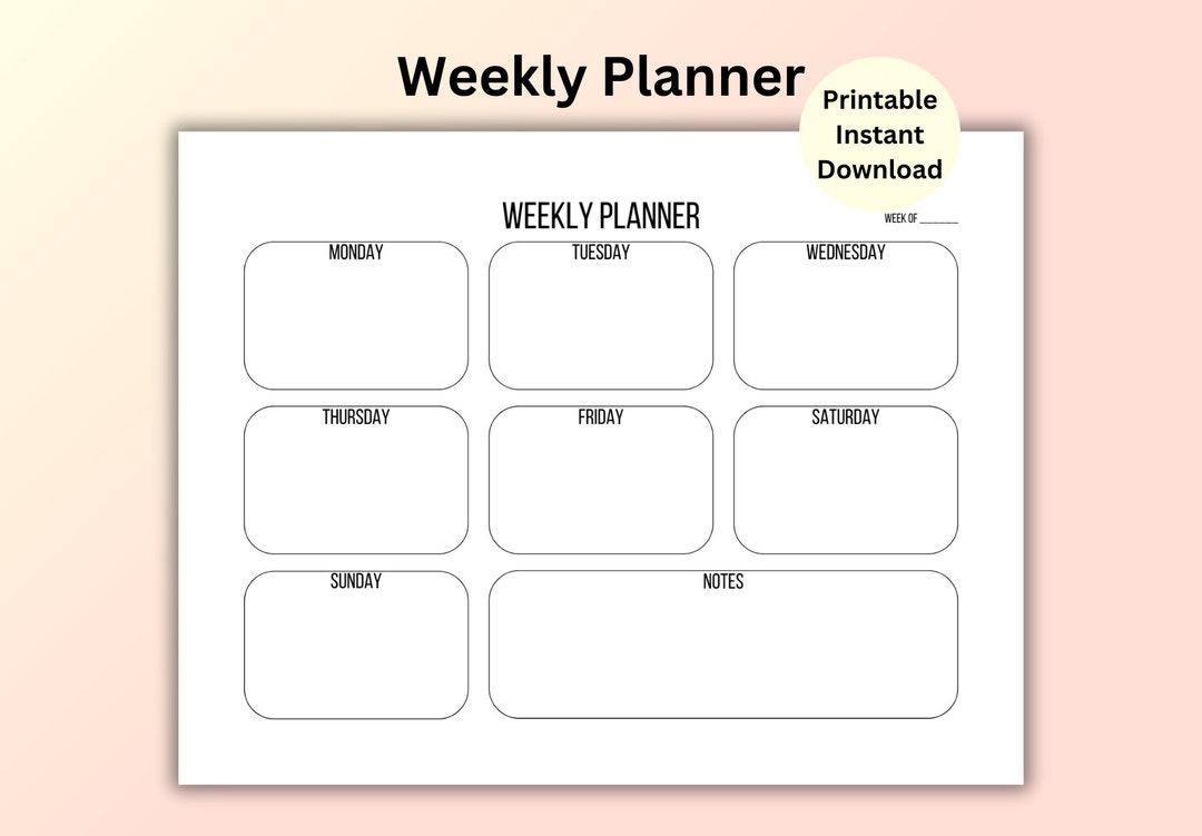 Weekly Planner Printable Template PDF Sizes US Letter &amp; A4 Instant ...