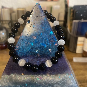 6MM Yin Yang Black Tourmaline Selenite Protection Natural Genuine Healing Crystal Bracelet