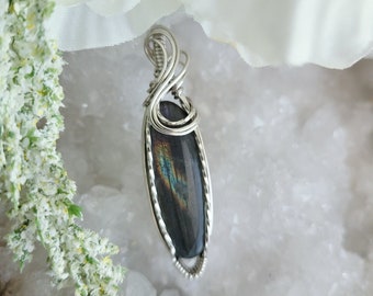 Rainbow Flash Labradorite in Sterling Silver- Wire Wrapped Pendant
