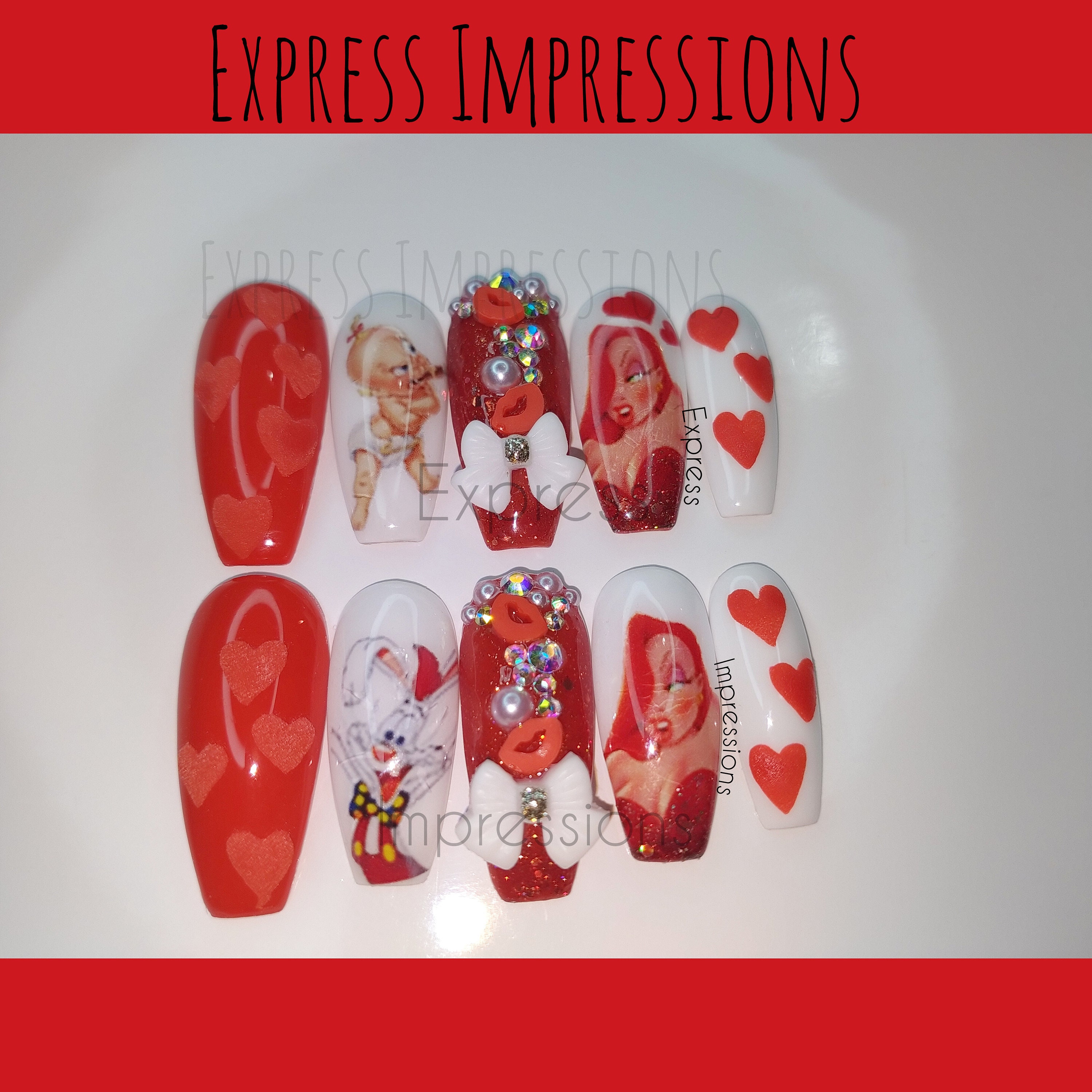 Jessica Rabbit Press on Nails, Valentine's Day Inspired Nails, V Day ...