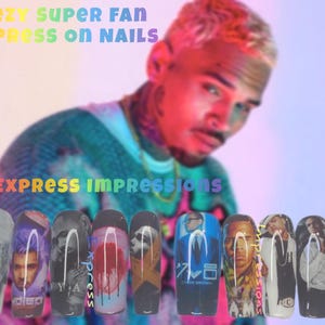 Chris Brown Press On Nails, Hard Gel Nails|Breezy Bowl XX|Green Chris Brown Concert Press Ons|Chris Brown Fans|Xl Square Chris Brown Nail
