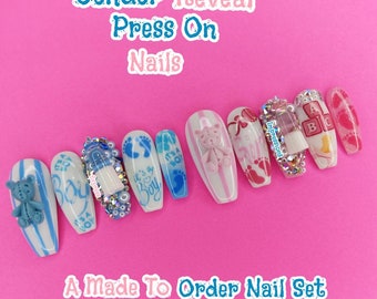 Baby Shower Press On Nails, Gender Reveal Press On Nails, It's A Girl Nails, It's A Boy Nails, Pink Nails, Blue Nails, Baby Bottle Nails