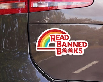 Read Banned books Car Decal | Rainbow Design | Bans off our books | Liberal bumper sticker | Banned books bumper sticker | Waterproof Decal
