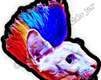 Sphynx cat  sticker- Chromehawk! Rainbow hair Sphynx cat sticker, Sphynx cat laptop ipad/iPhone sticker, Sphynx cat gift